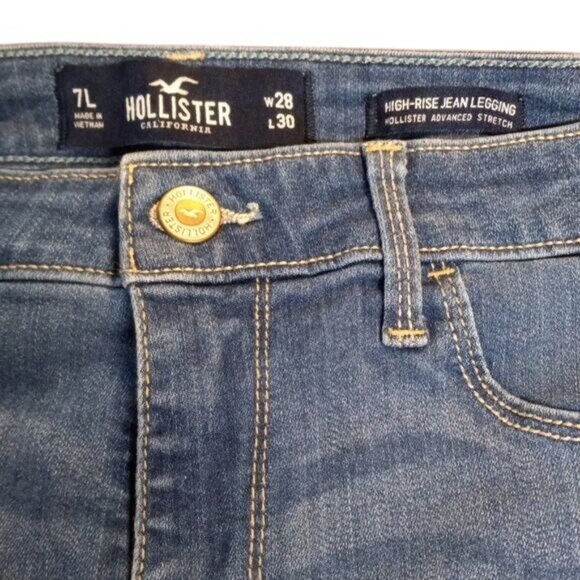 Hollister Size 7L W28 L30 Jean Leggings Womens High-Rise Blue Denim Stretch - Picture 4 of 9